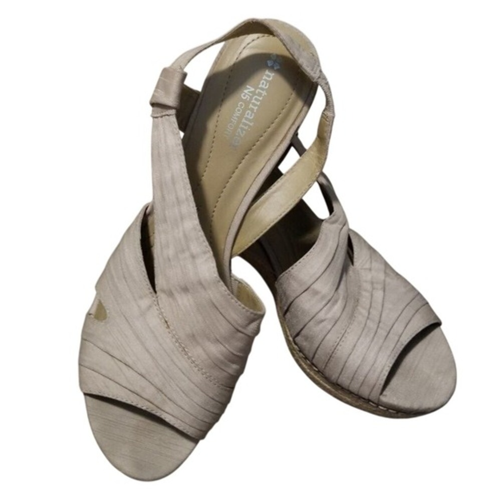 Naturalizer Lulianna Tan Fabric Cork Wedge Espadrille Sandals Womens 8.5N Narrow